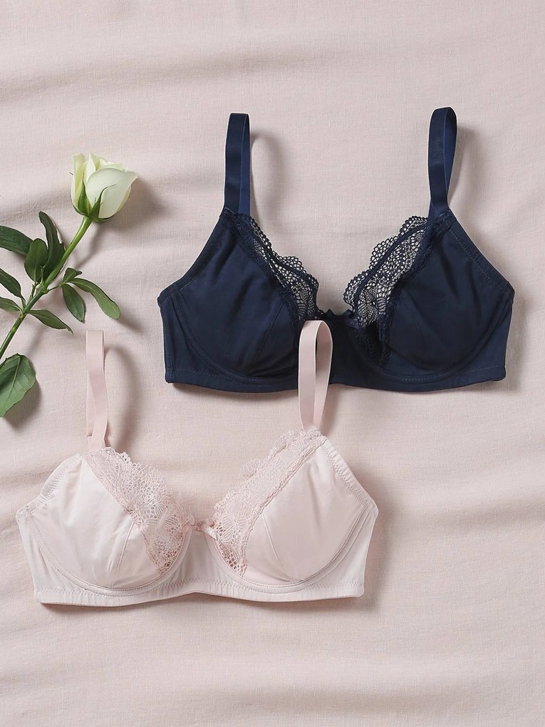 Lote de 2 soutiens, em algodão biológico e renda, para grávida rosa-pálido
