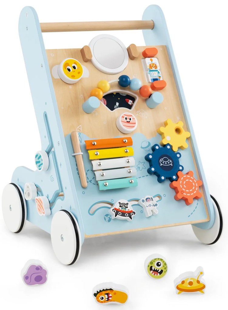 Andador de madeira 8 em 1 com rodas para bebês de 1 ano ou mais - Verde