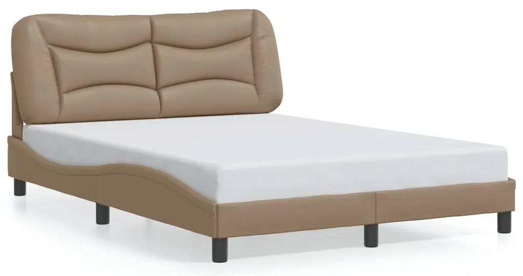 Estrutura cama c/ luzes LED 140x190 cm couro artif. cappuccino