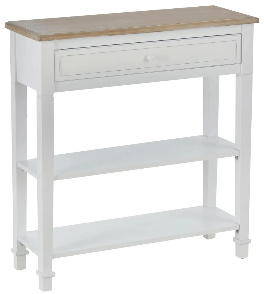HOMCOM Mesa Consola Multifuncional Mesa auxiliar para Sala de Estar Corredor Sala de Jantar com 2 Prateleiras 1 Gaveta Removível puxador Estilo Retro Pinho 75,6x27,5x80,5 cm Madeira Natural Branco