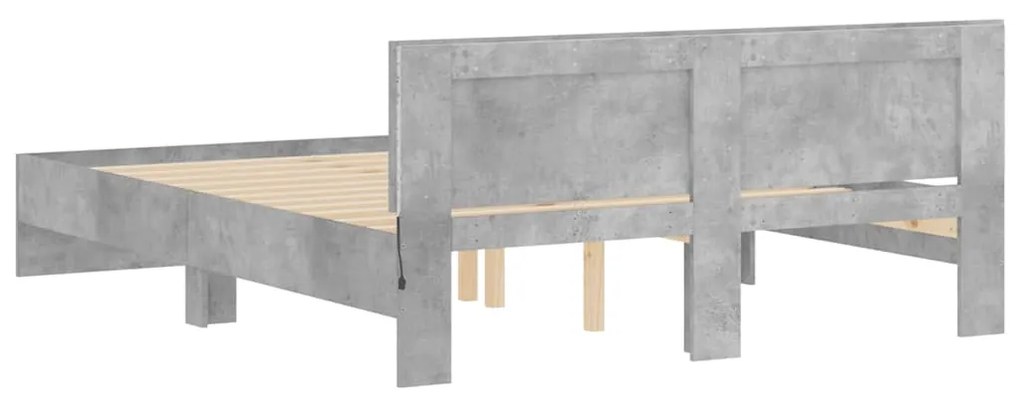 Estrutura cama cabeceira e luzes LED 150x200cm cinzento cimento