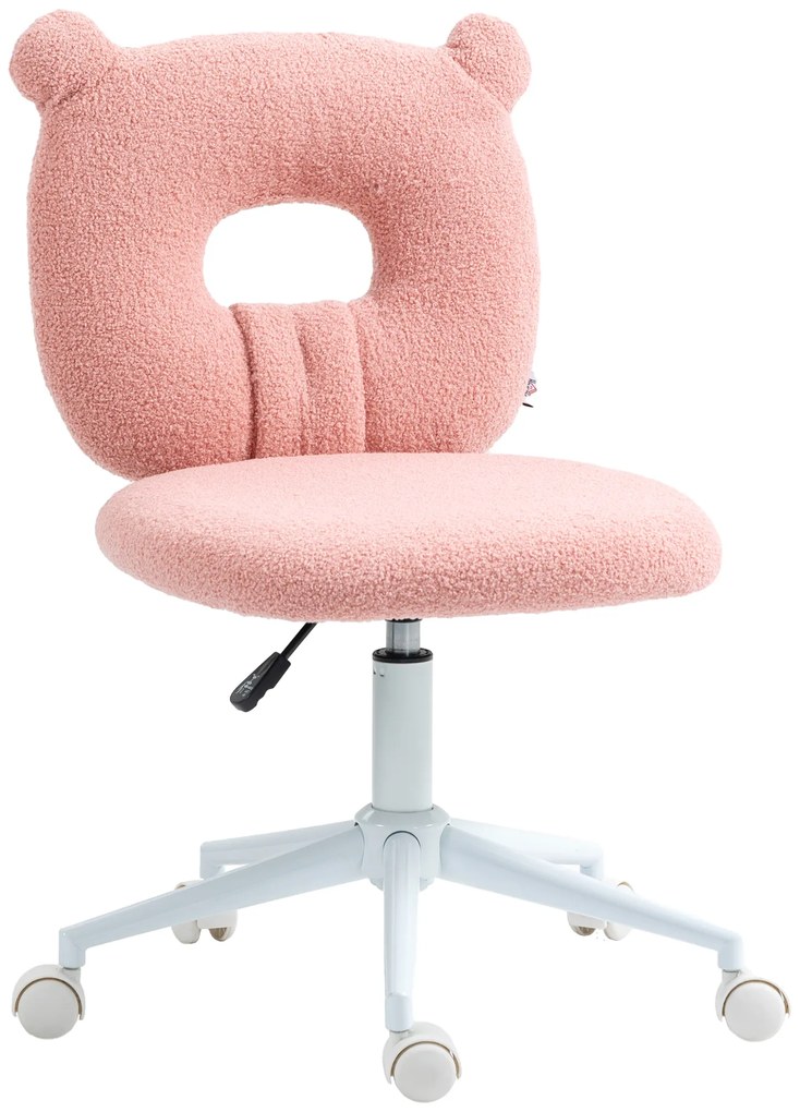 Cadeira de Secretária de Carneirinho Cadeira Infantil Giratória com Encosto em Forma de Urso 50x56x80-90 cm Rosa