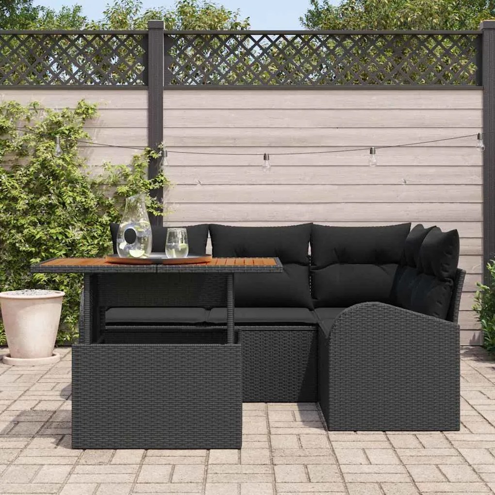 Conjunto de Jantar de Jardim 5 Peças com Almofadas Pretas em Rattan Si