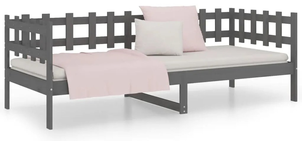 Sofá-cama 90x190 cm madeira de pinho maciça cinzento
