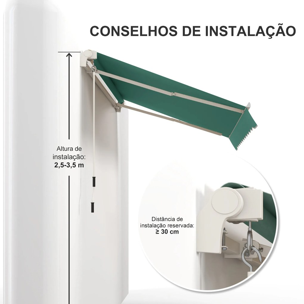 Toldo Manual Retrátil com Manivela 295x245cm Toldo Enrolável Alumínio