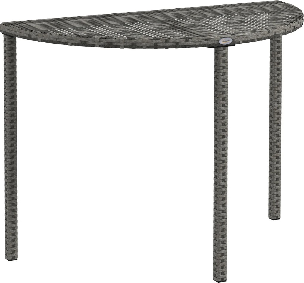 Outsunny Mesa de varanda, semicircular, Polyrattan+Metal, 100x50x74 cm, Cinza | Aosom Portugal