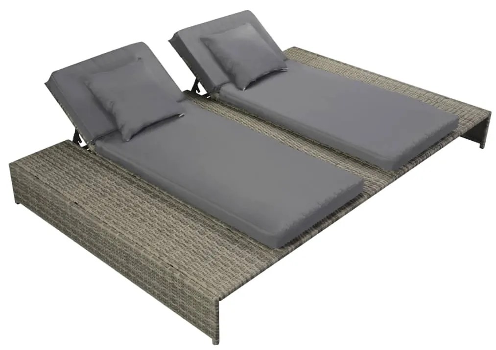 42888 vidaXL Espreguiçadeira dupla com almofadão vime PE cinzento