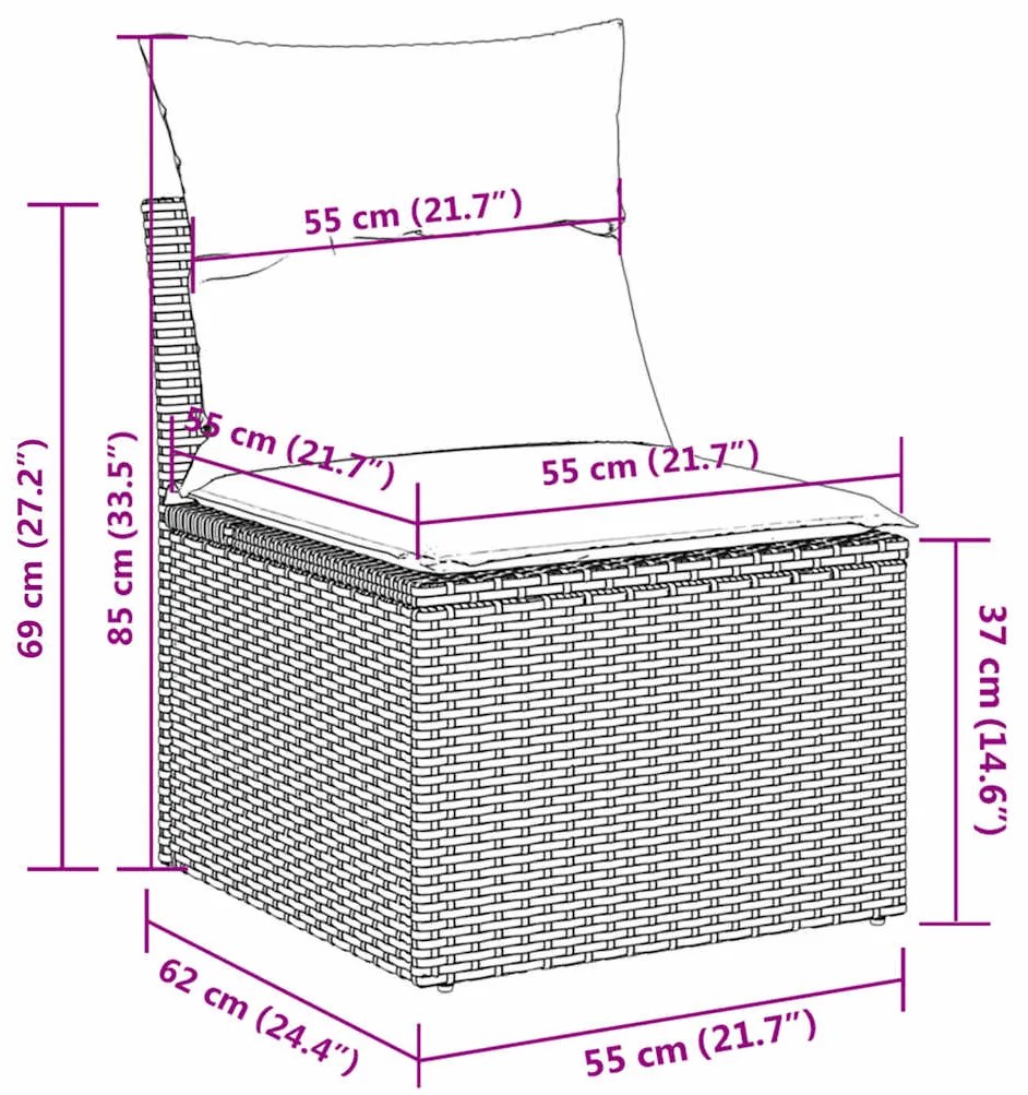 5 pcs conjunto de sofás p/ jardim com almofadões vime PE bege