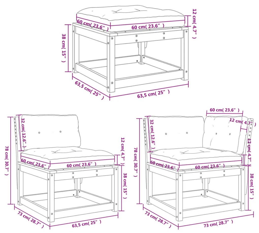 7pcs conj. lounge jardim + almofadões pinho maciço castanho-mel