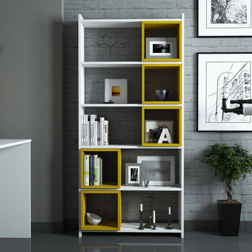 Estante Box – Branco e Amarelo – 80x170x22 cm