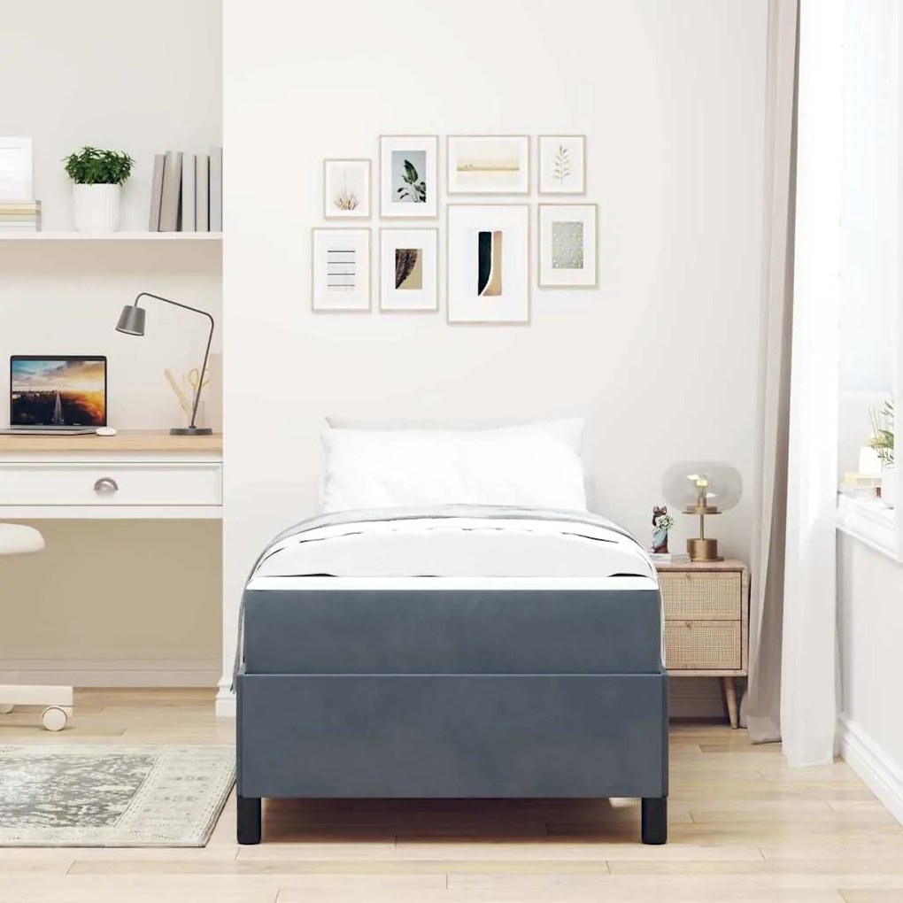 Estrutura da Cama Branco e Cinza Claro 90 x 190 cm Veludo