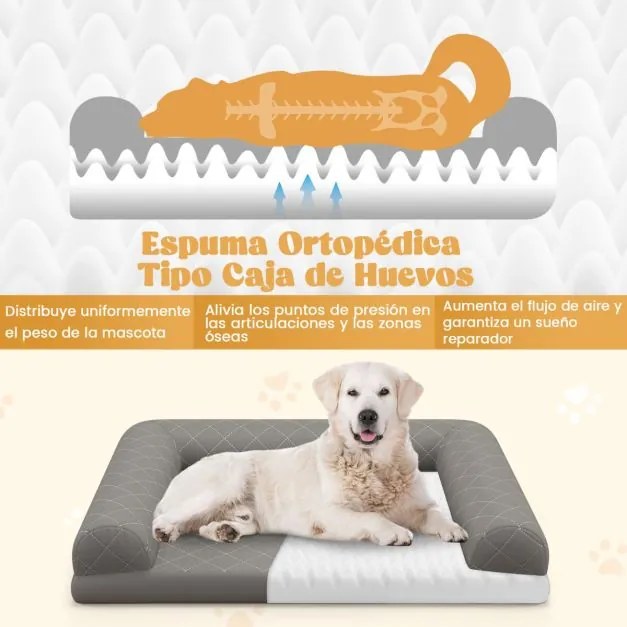 Cama ortopédica para cães  90 x 69 x 18 cm com almofada em 3 lados Capa removível e lavável Base antiderrapante Cinza