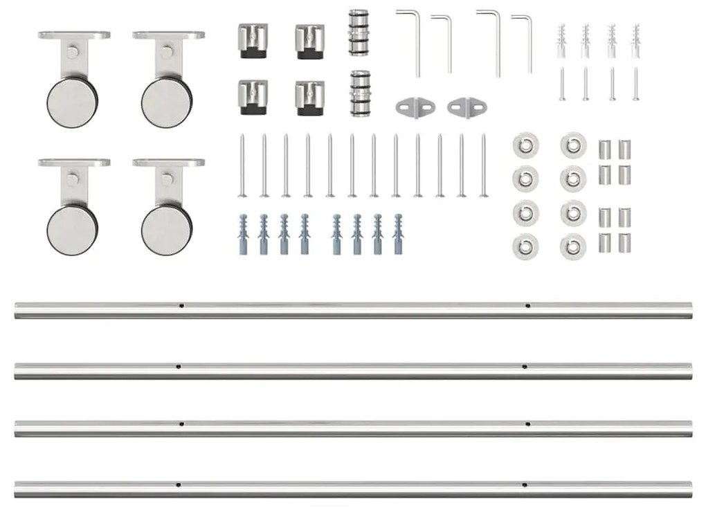 Kit ferragens p/ porta deslizante 200cm aço inoxidável prateado