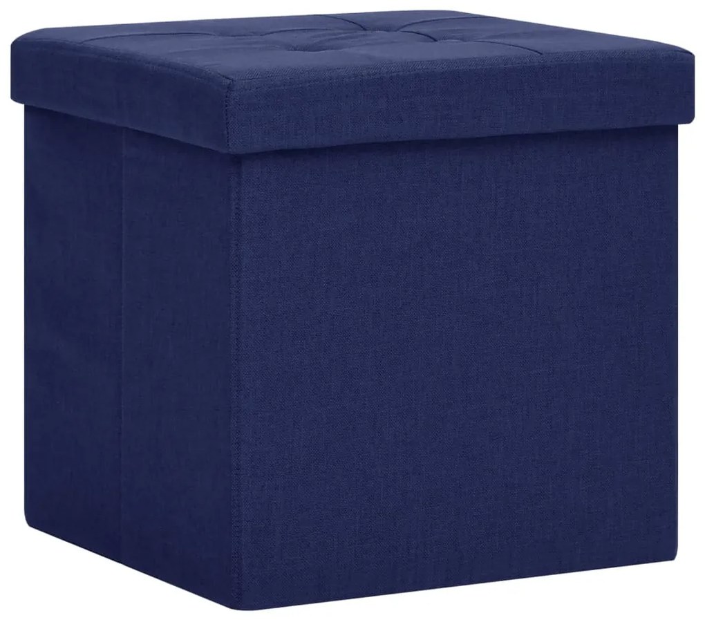 Bancos de arrumação dobráveis 2 pcs linho falso azul