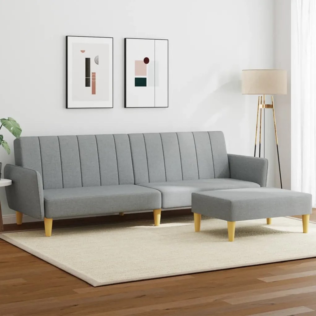 vidaXL Sofá-cama de 2 lugares c/ apoio de pés tecido cinzento-claro