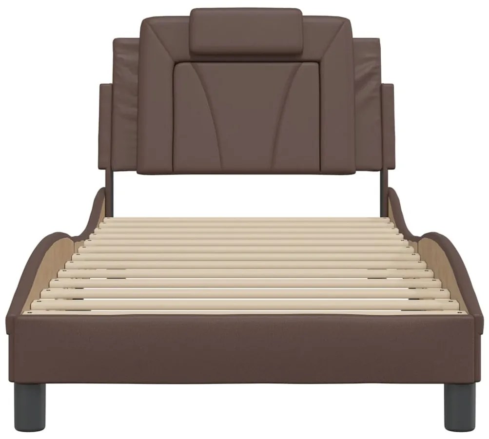 Estrutura cama c/ cabeceira couro artificial 90x190 cm castanho