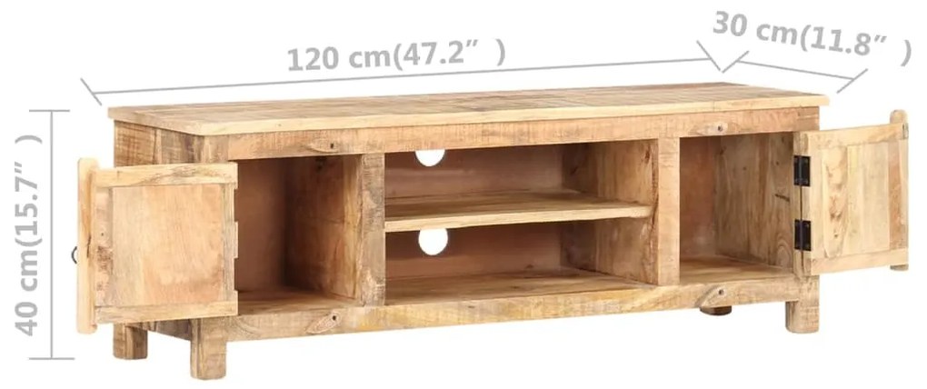 Móvel de TV 120x30x40 cm madeira de mangueira áspera
