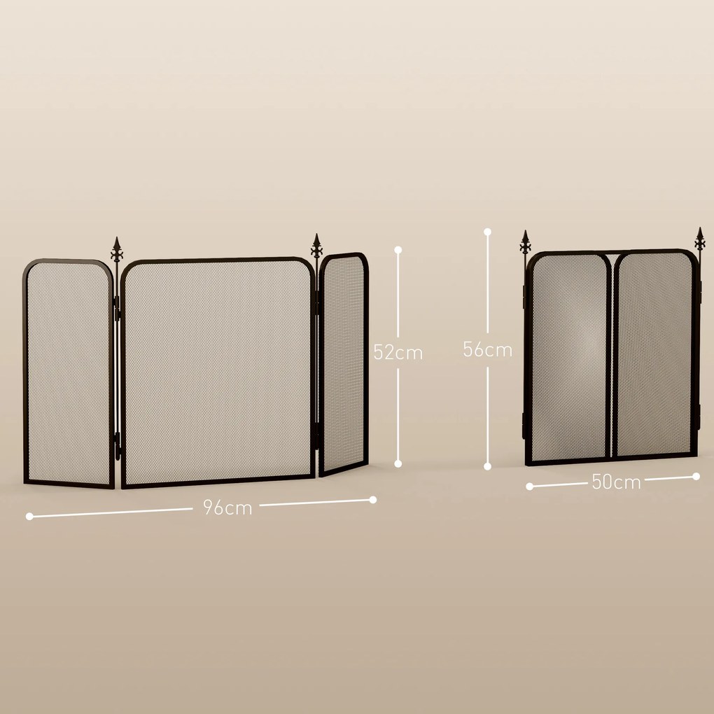 Frente para Lareira de 3 Painéis Proteção para Lareira Dobrável Frente para Lareira de Metal 96x1,3x56 cm Preto