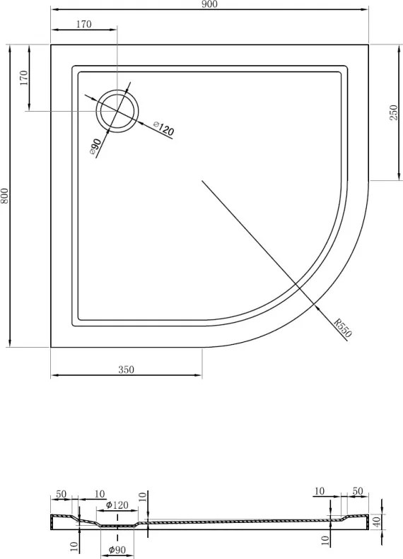 Mexen Flow base de duche semicircular assimétrica slim esquerda 90 x 80 cm, branco brilhante - 46Q108090L