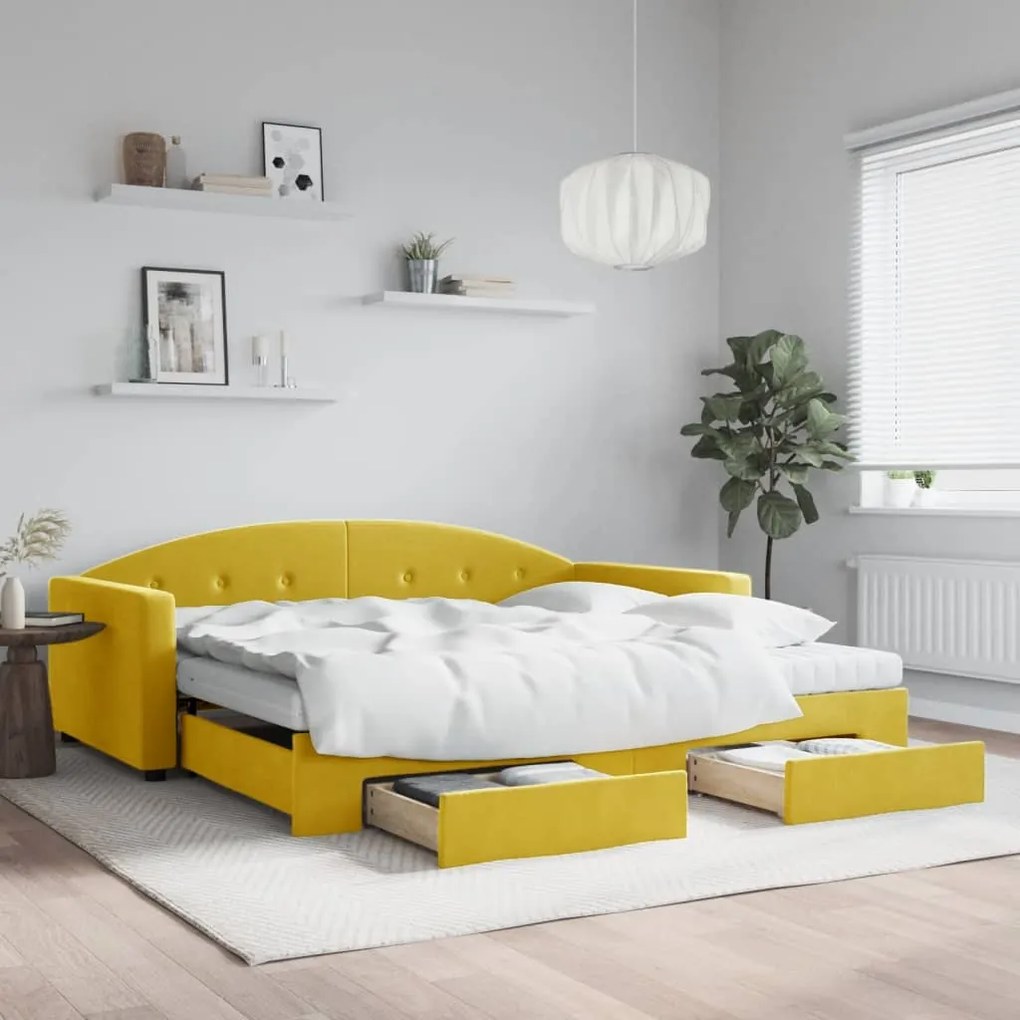 vidaXL Sofá-cama com gavetão e gavetas 100x200 cm veludo amarelo