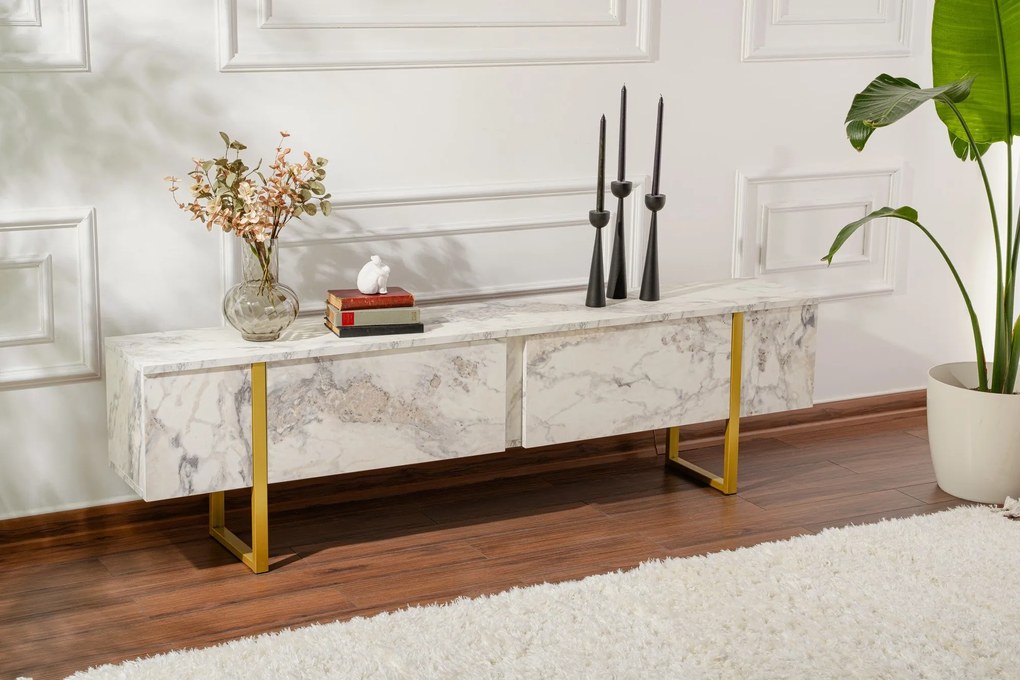 Móvel TV Serenity – Mármore Freesia Dourado – 180 cm x 50 cm x 29,5 cm