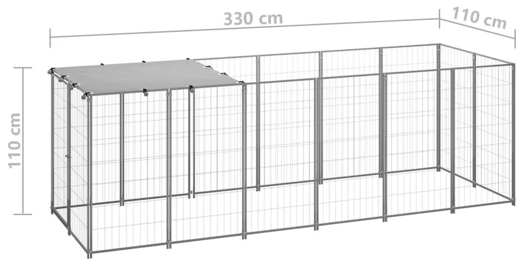 Canil para cães 330x110x110 cm aço prateado