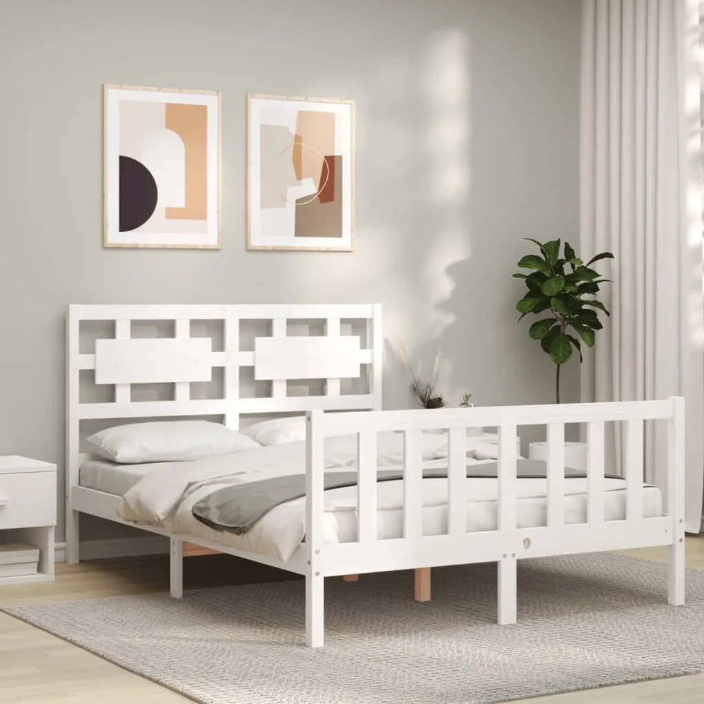 Estrutura de cama com cabeceira 140x190cm madeira maciça branco