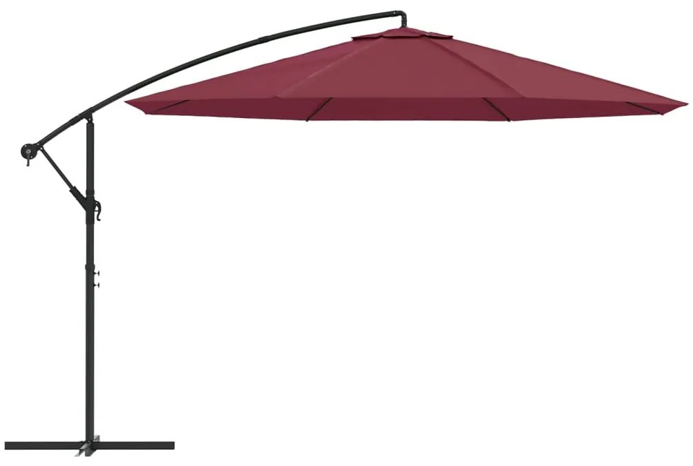 Guarda-sol cantilever de jardim c/ poste alumínio 350 cm bordô