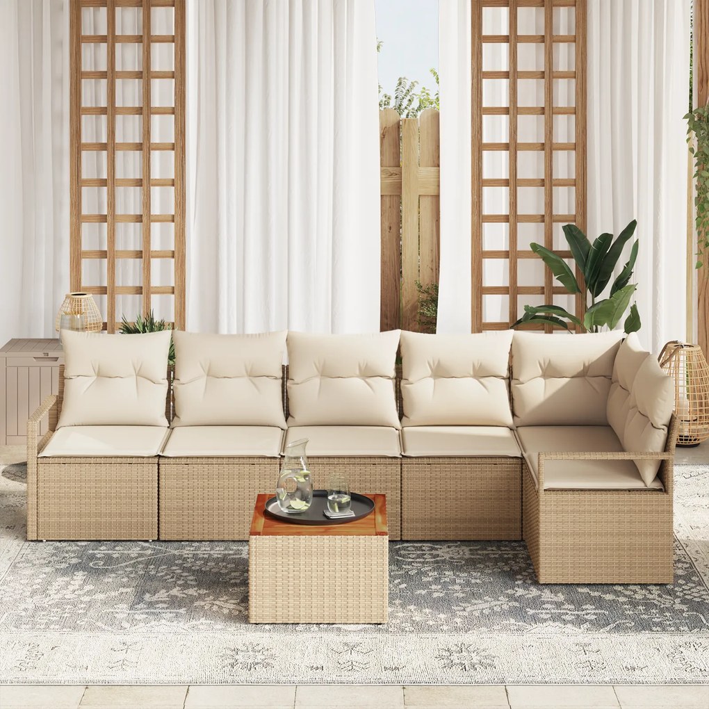 Conjunto de Sofá para Jardim vidaXL com Almofadas Bege Rattan Sintétic
