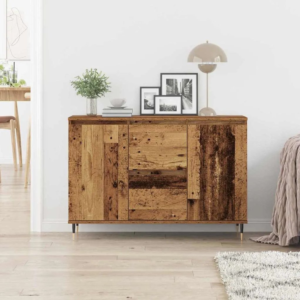 Buffet vidaXL com portas e gavetas Madeira antiga 101,5x35x70 cm