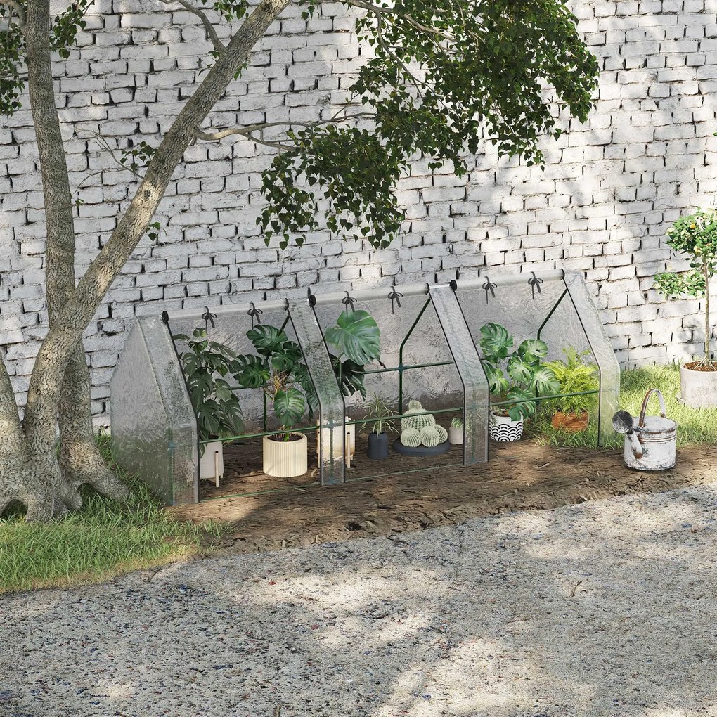 Mini-estufa de jardim, mini-estufa em túnel, 270 L x 90 L x 90 A cm, telhado pontiagudo, aço, PE de alta densidade 140 g/m², proteção anti-UV, janelas