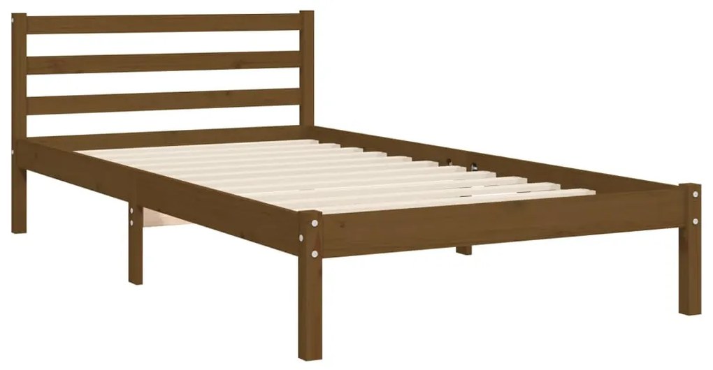 Estrutura cama cabeceira 90x200 cm madeira maciça castanho-mel