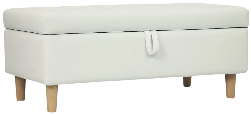 HOMCOM Banco de Arrumação Baú Estofado em Veludo com Pés de Madeira Capacidade 71L para Quarto Entrada ou Sala 100x50x43 cm Creme