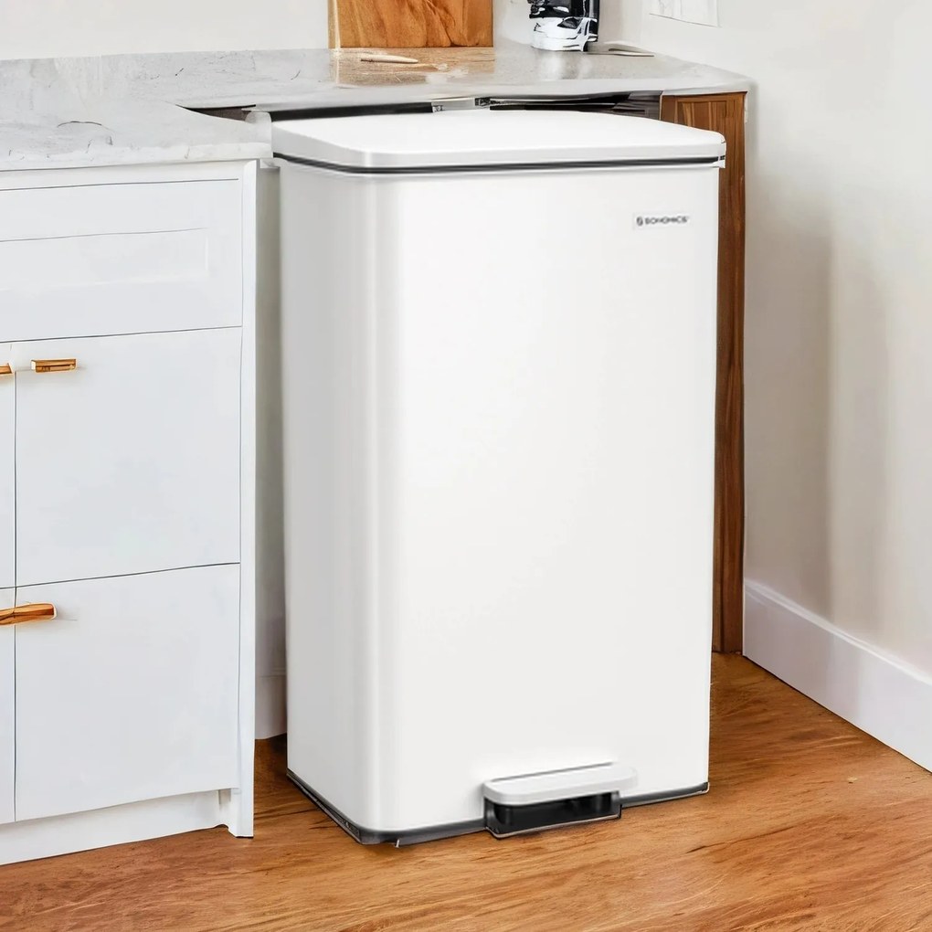 Caixote do lixo para cozinha 40 litros grande com tampa, em aço 34,8 x 32,1 x 55,7 cm branco