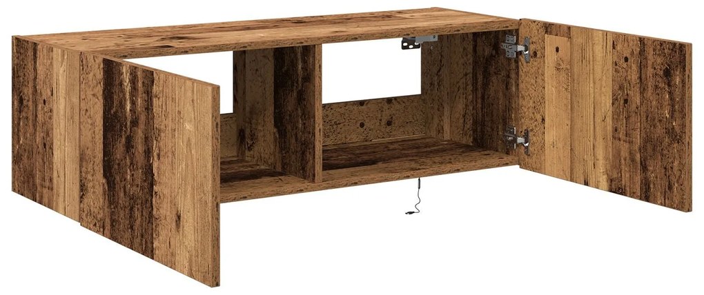 Cabinet de TV vidaXL com Luzes LED Madeira Velha 100x35x31 cm