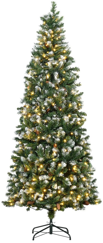 HOMCOM Árvore de Natal Artificial 230 cm com Luzes LED Altura com 1051 Ramos 45 Pinhas e Base Dobrável Ø100x230 cm Verde