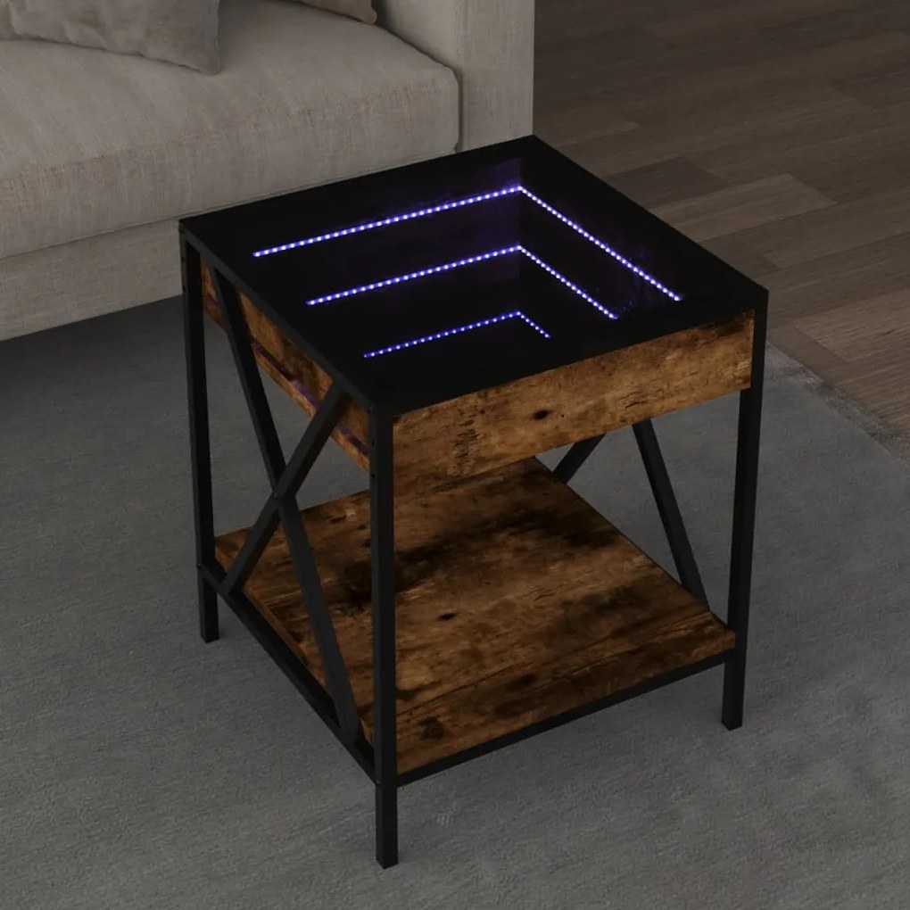 vidaXL Mesa de centro luzes LED Infinity 40x40x49 cm carvalho fumado