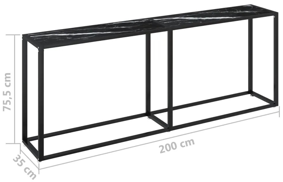 Mesa consola mármore preto 200x35x75,5 cm vidro temperado