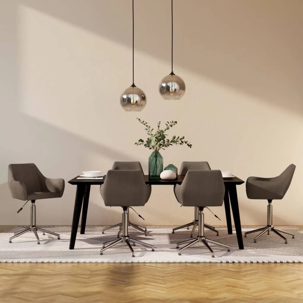 vidaXL Cadeiras de jantar giratórias 6 pcs tecido cinzento-acastanhado
