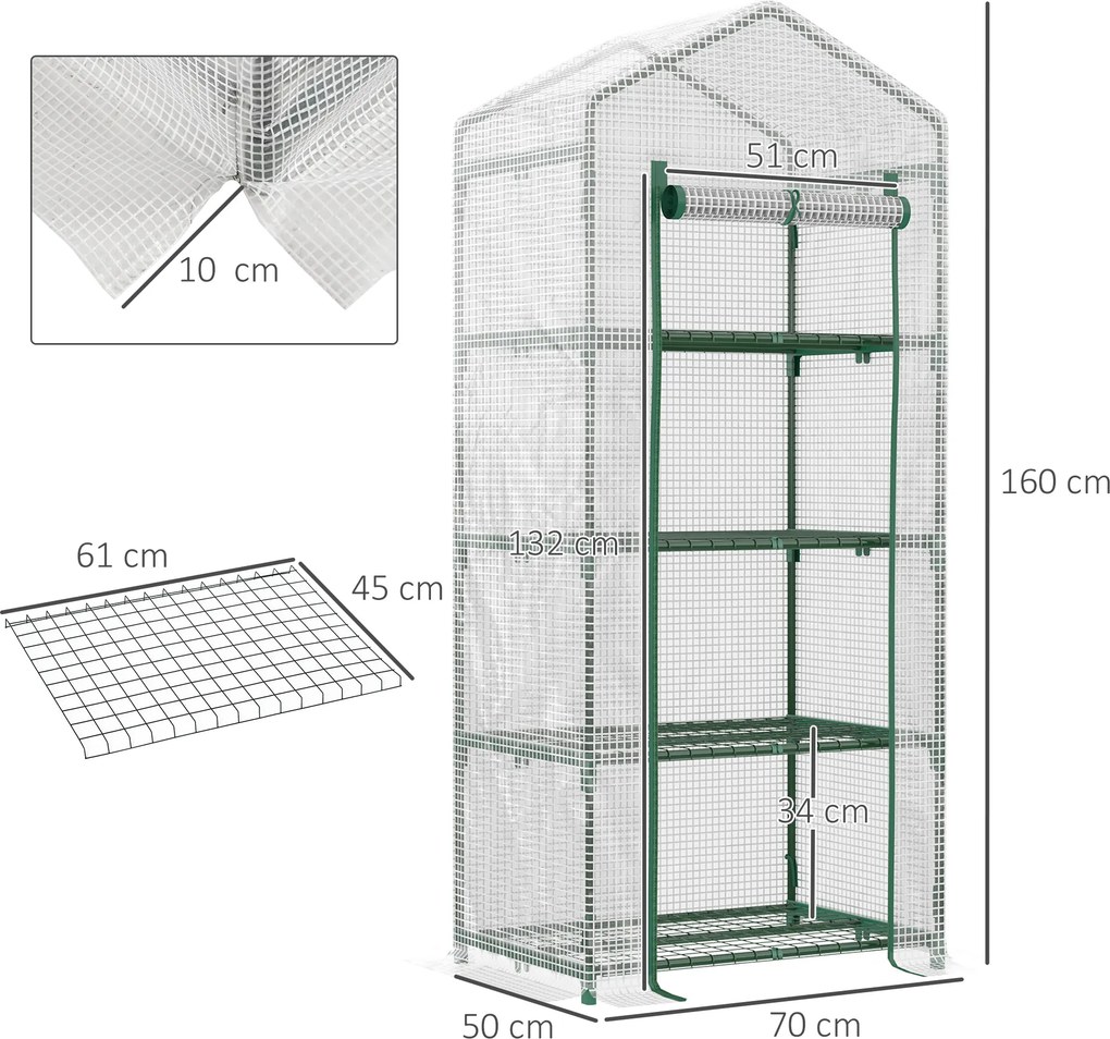 Estufa de Jardim com 4 Prateleiras e Cobertura de PE Estufa de Aço para Cultivo de Plantas Flores 70x50x160cm Branco