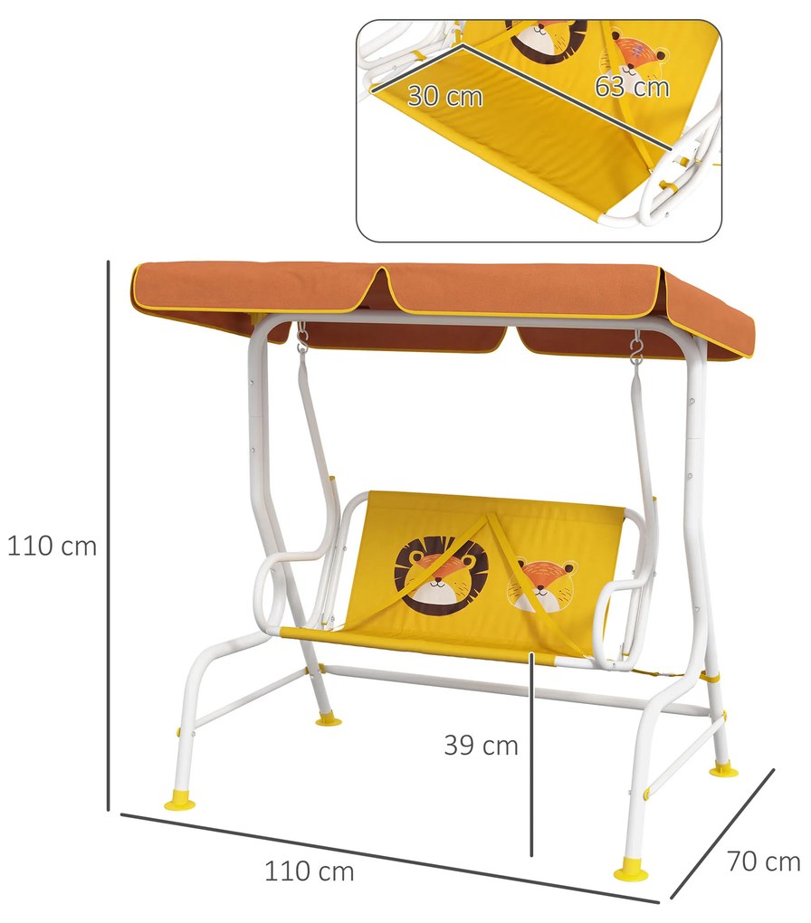 Baloiço de Jardim Infantil de 2 Lugares com Padrão de Leão Carga 60 kg 110x70x110 cm Amarelo