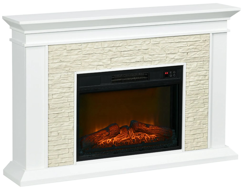 Lareira Elétrica 1800W com Efeito de Chama Temporizador Semanal e Proteção Contra Superaquecimento 120x24x80 cm Branco