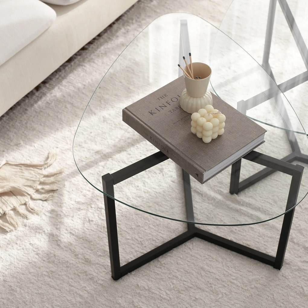 Conjunto de Mesas de Café Bellisimo - Preto Mate - 82x40x58cm e 82x36x