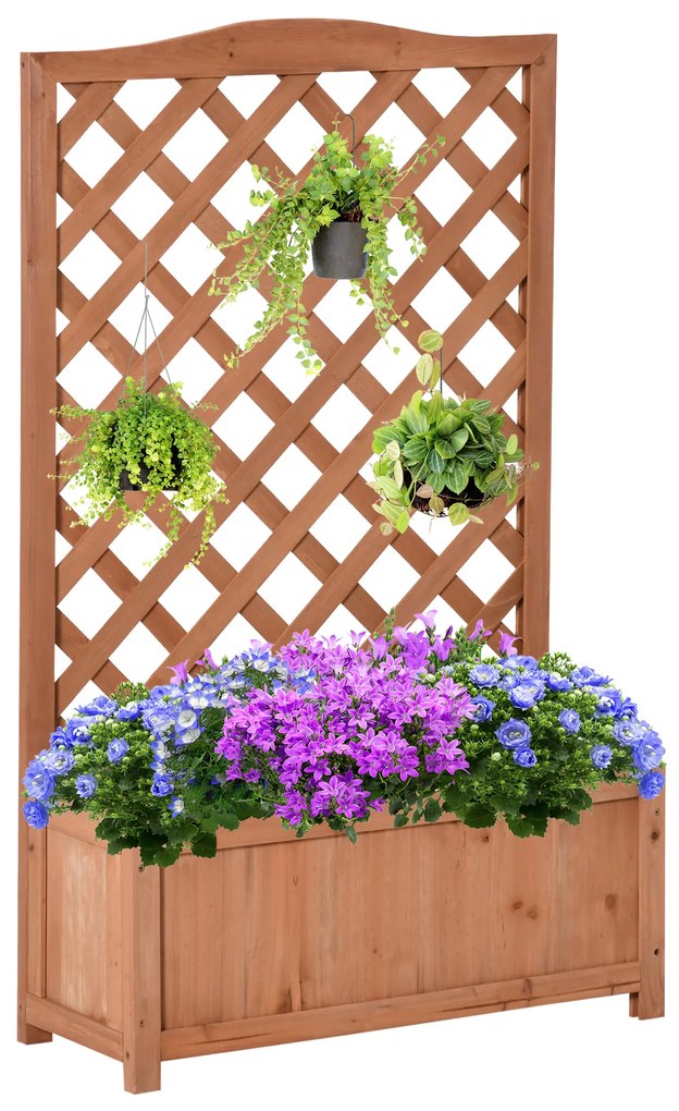 Outsunny Floreira com Treliça de Madeira Caixa de Plantio com Suporte para Plantas Trepadeiras para Cultivos 70x28x117 cm Madeira | Aosom Portugal