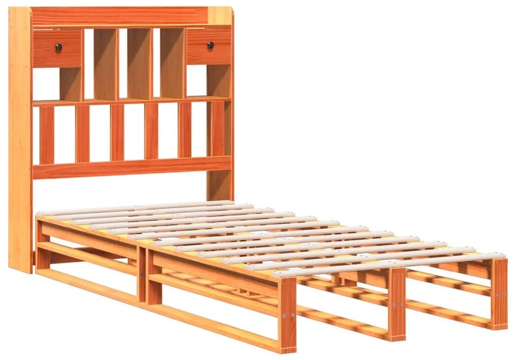 Cama com estante sem colchão 90x200cm pinho maciço castanho-mel