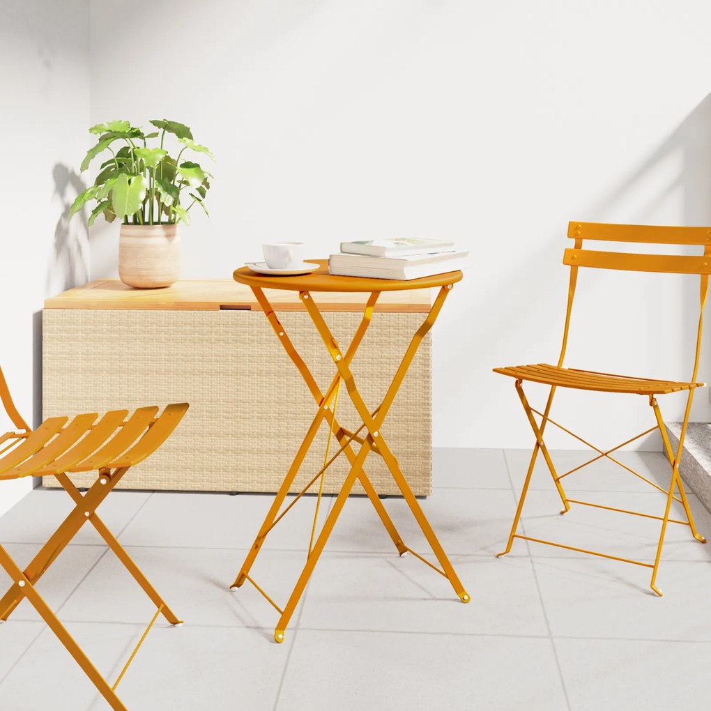 vidaXL Mesa Bistro Dobrável Amarelo Mostarda Ø50x71 cm Aço Revestido a Pó