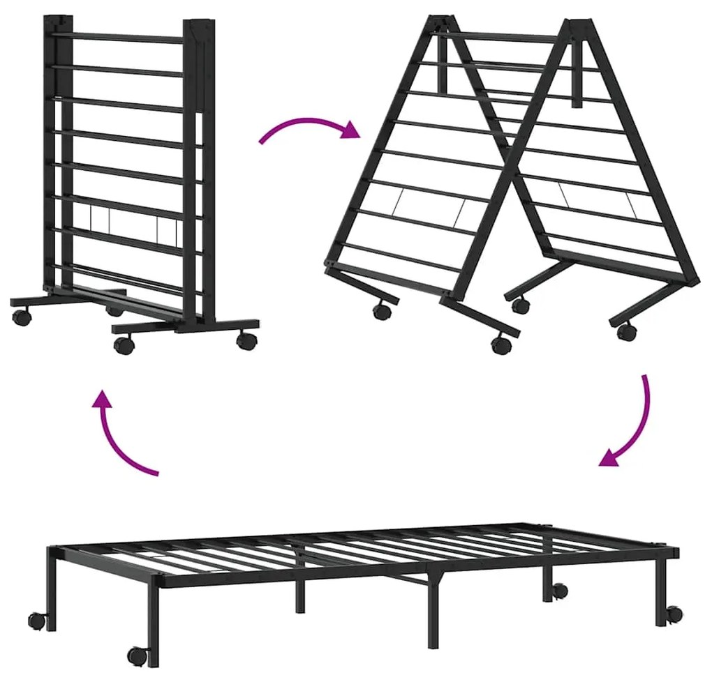 Estrutura de cama sem colchão Dobrável 100x190 cm aço preto