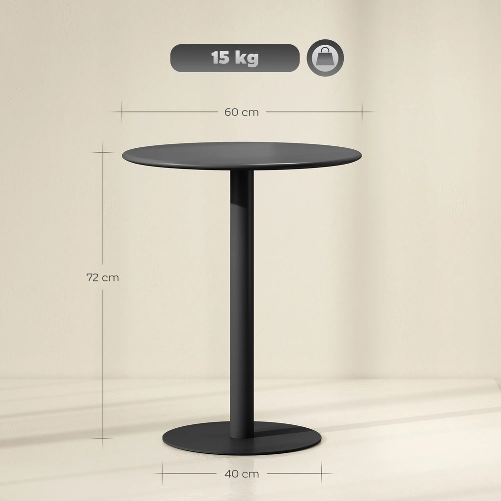 Mesa de Refeição Redonda para 2 Pessoas  (CADEIRAS NÃO INCLUIDAS) Mesa de Cozinha de Aço para Interior e Exterior Ø60x72 cm Preto