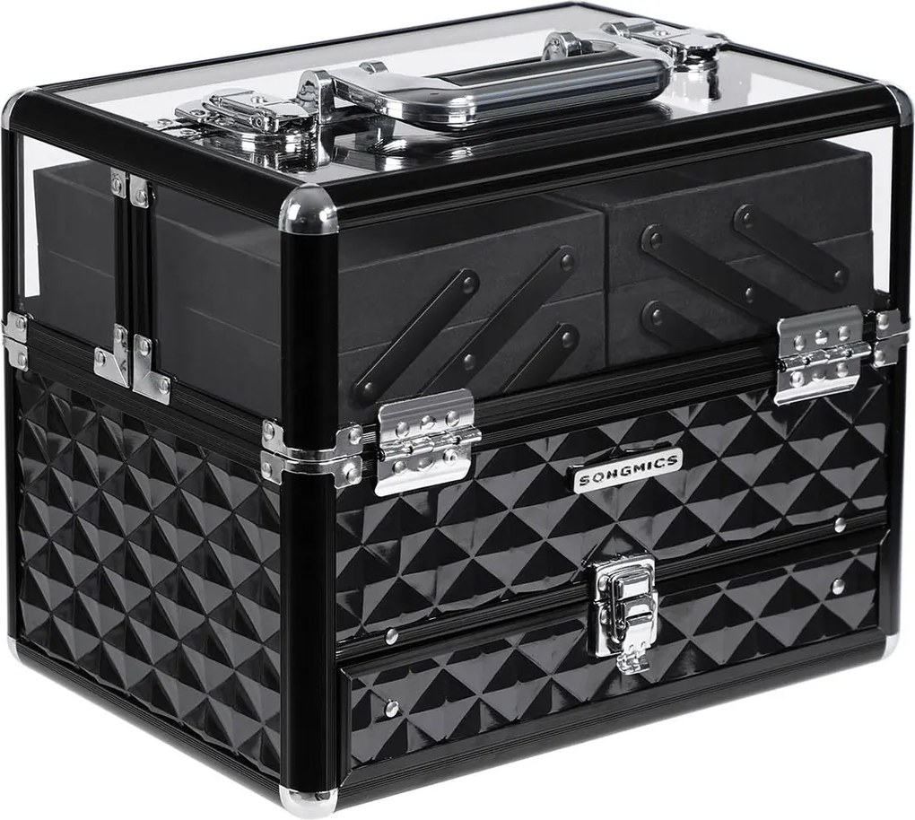 Mala de cosméticos 30 x 23,5 x 20 cm preta e transparente