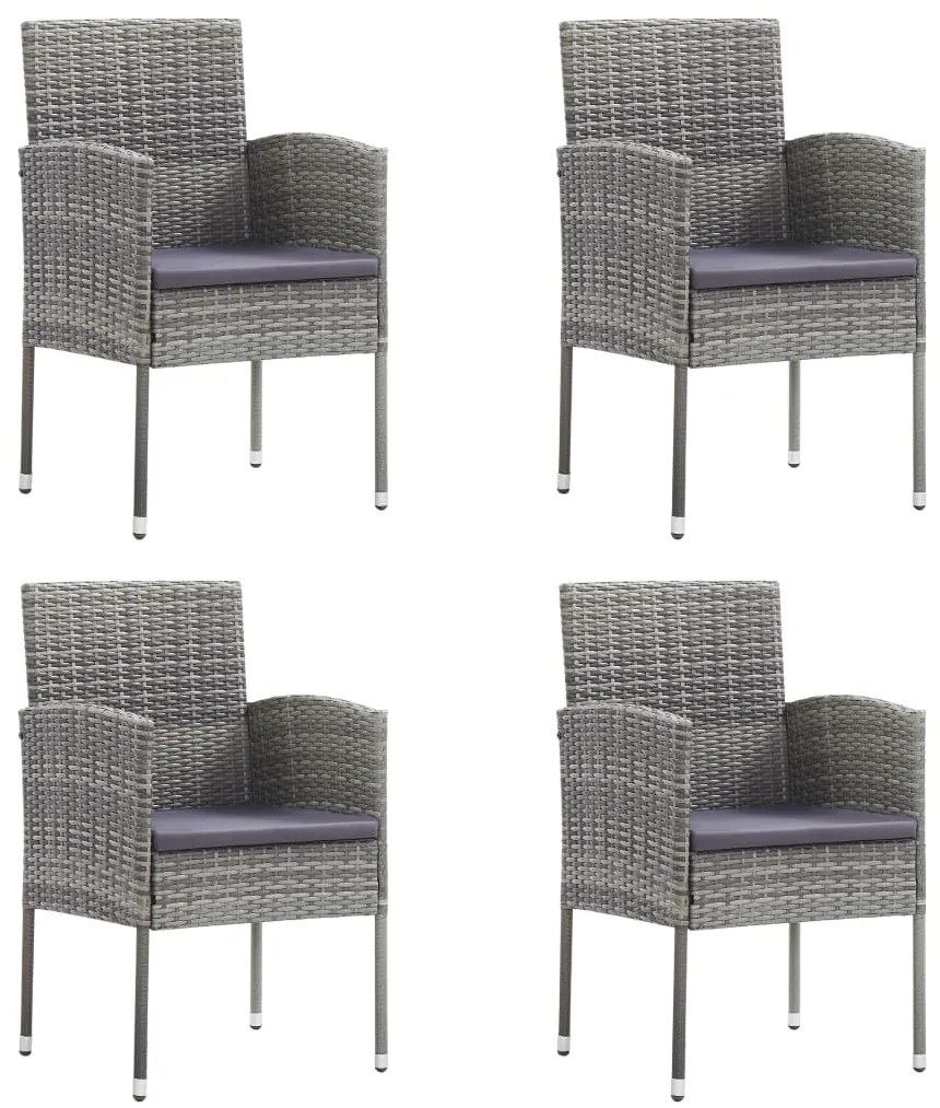 vidaXL Cadeiras jardim c/ almofadões cinza escuro 4 pcs vime PE cinza